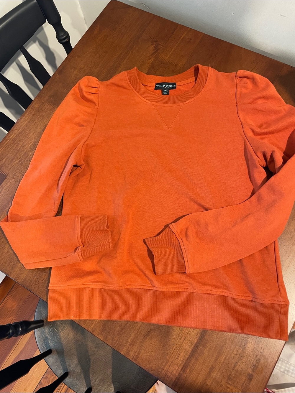 Cynthia Rowley Burnt Orange Puff-Sleeve Crewneck Sweatshirt